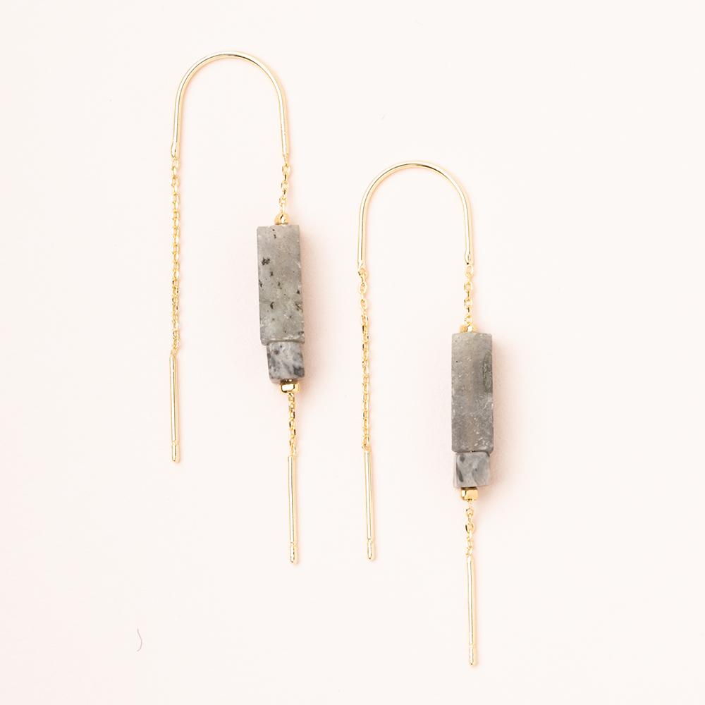 Rectangle Stone Earring - Labradorite/Black/Gold (ET006)