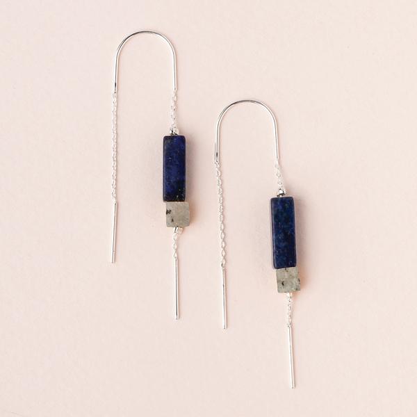 Rectangle Stone Earring - Lapis/Black/Silver (ET008)