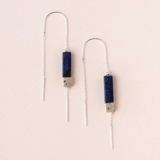 Rectangle Stone Earring - Lapis/Black/Silver (ET008)