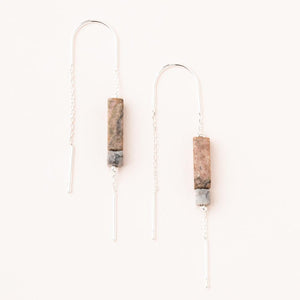 Rectangle Stone Earring - Rhodonite/Black/Silver (ET005)