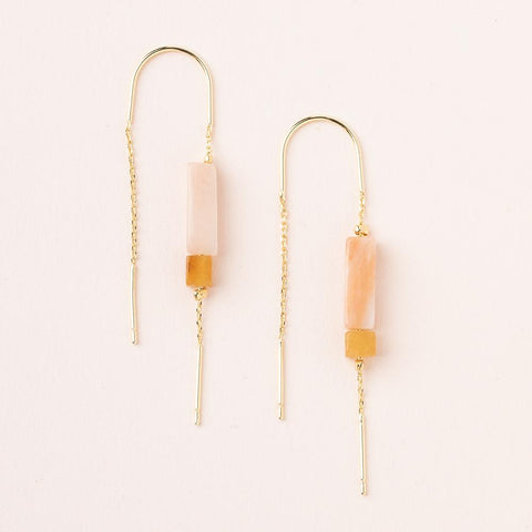 Rectangle Stone Earring - Rose Quartz/Amber/Gold (ET002)