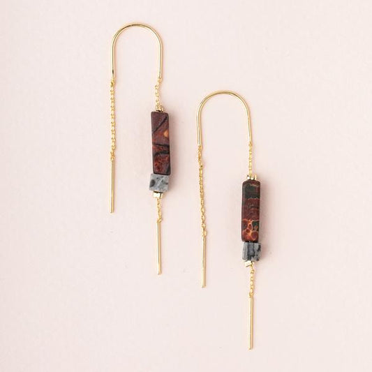 Rectangle Stone Thread Earring - Majestic Jasper/Black/Gold (ET007)