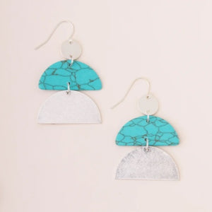 Stone Half Moon Earring - Turquoise/Silver (EH008)