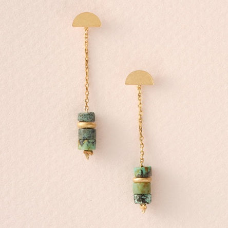 Stone Meteor Thread Jacket Earring - African Turquoise/Gold (EE005)