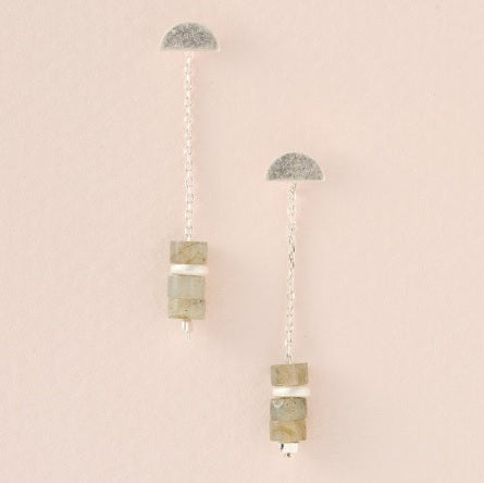 Stone Meteor Thread Jacket Earring - Labradorite/Silver (EE002)