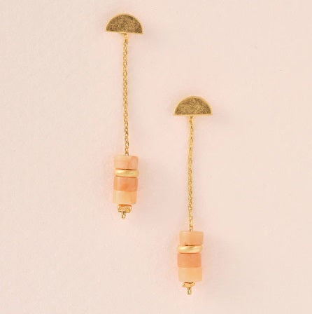 Stone Meteor Thread Jacket Earring - Sunstone/Gold (EE001)