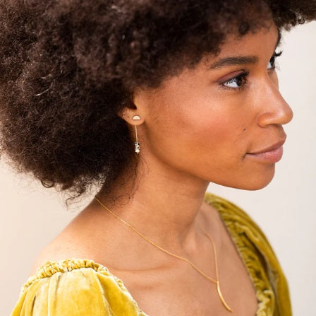 Stone Meteor Thread Jacket Earring - Lapis/Silver (EE006)