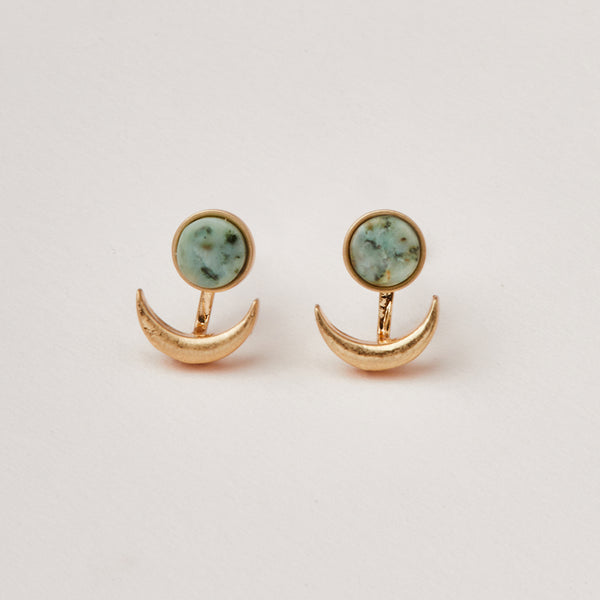 Stone Moon Phase Ear Jacket - African Turquoise | Gold (EU001)