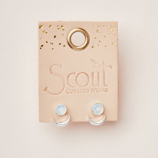 Stone Moon Phase Ear Jacket - Opalite | Silver (EU004)