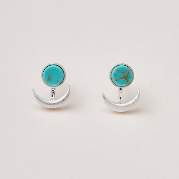 Stone Moon Phase Ear Jacket - Turquoise | Silver (EU005)