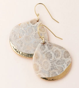 Stone Dipped Teardrop Earring - Fossil Coral/Gold (ED007)