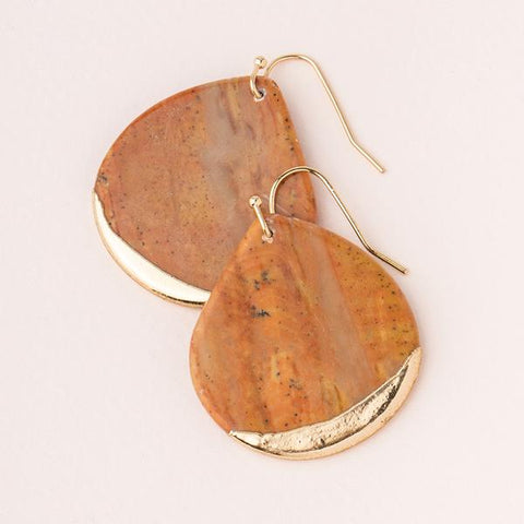 Stone Dipped Teardrop Earring - Petrified Wood/Gold (ED004)