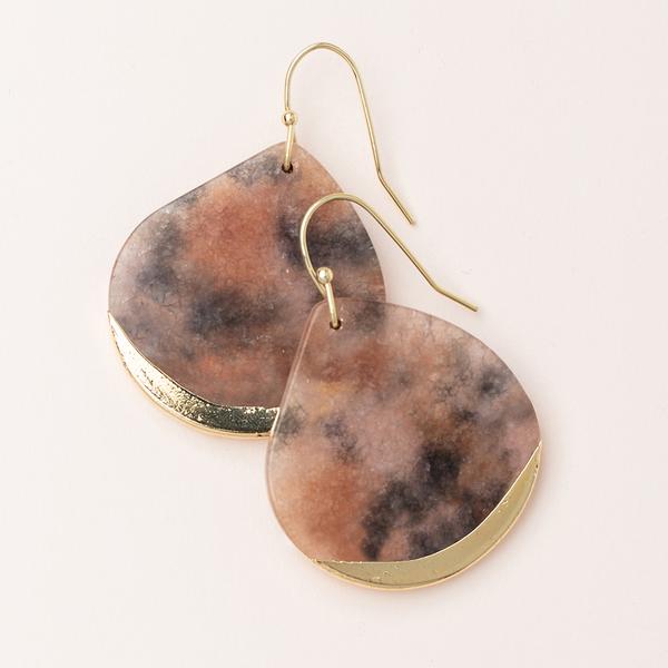 Stone Dipped Teardrop Earring - Pink Agate/Gold (ED009)