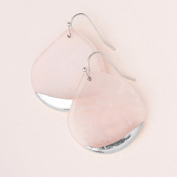 Stone Dipped Teardrop Earring - Rose Quartz/Silver (ED002)