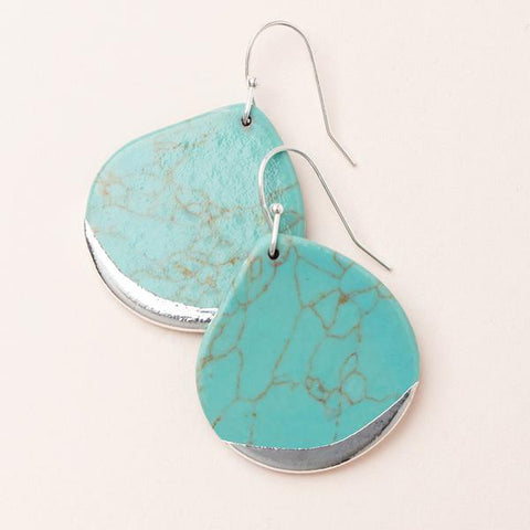 Stone Dipped Teardrop Earring - Turquoise/Silver (ED008)