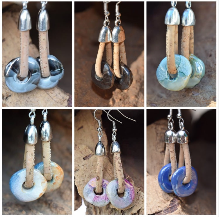 Grecian Bead Cork Earrings (E10)